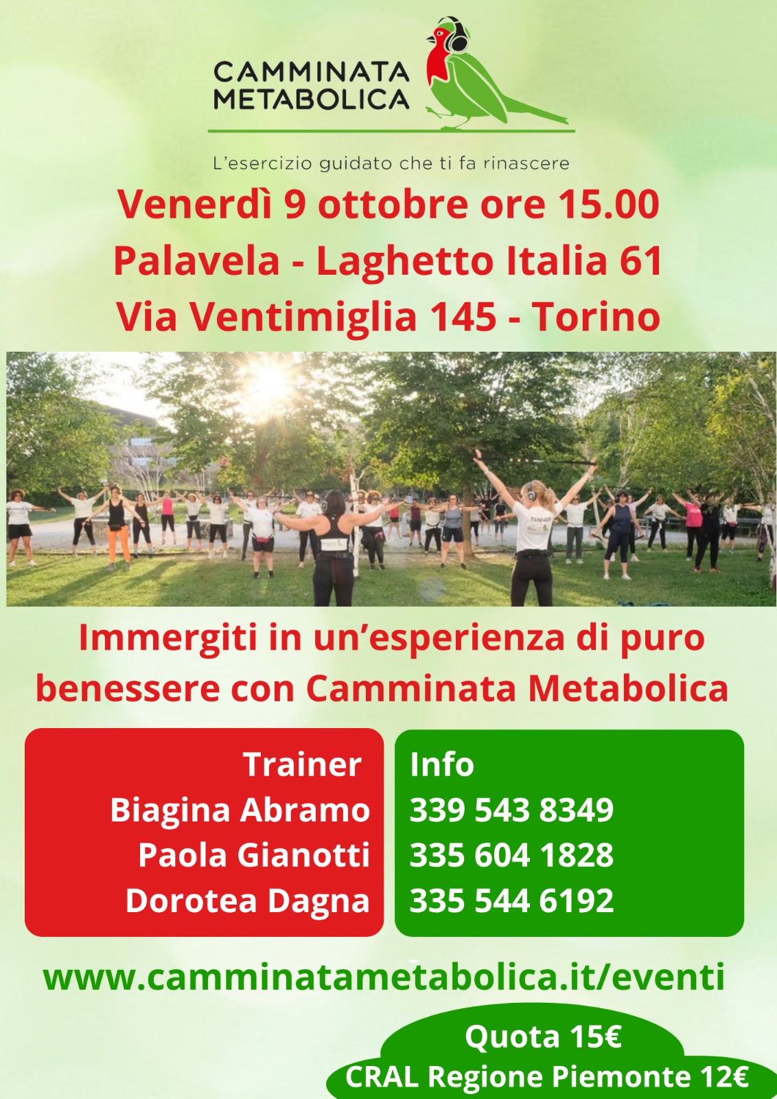 Lezione di camminata metabolica evento del 9/10/2026